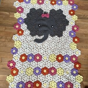 Handmade Crochet Afghan Elephant Child Blanket Bow Pink Purple Gift